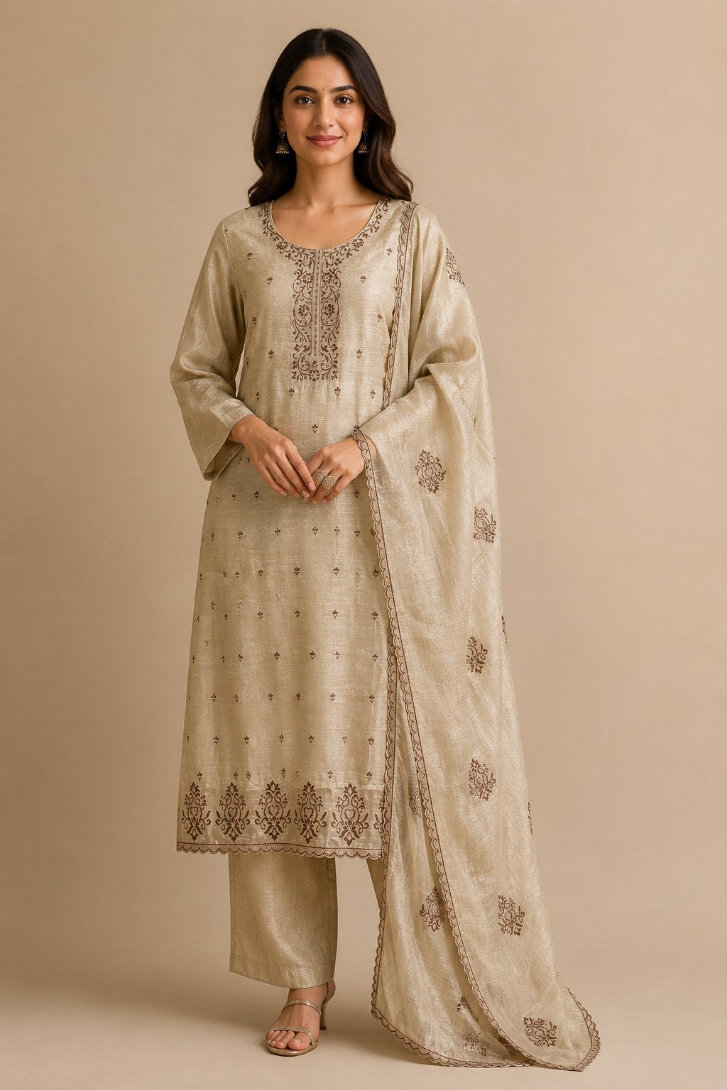 Gold Embroidered Tissue Silk Unstitched Dress Material