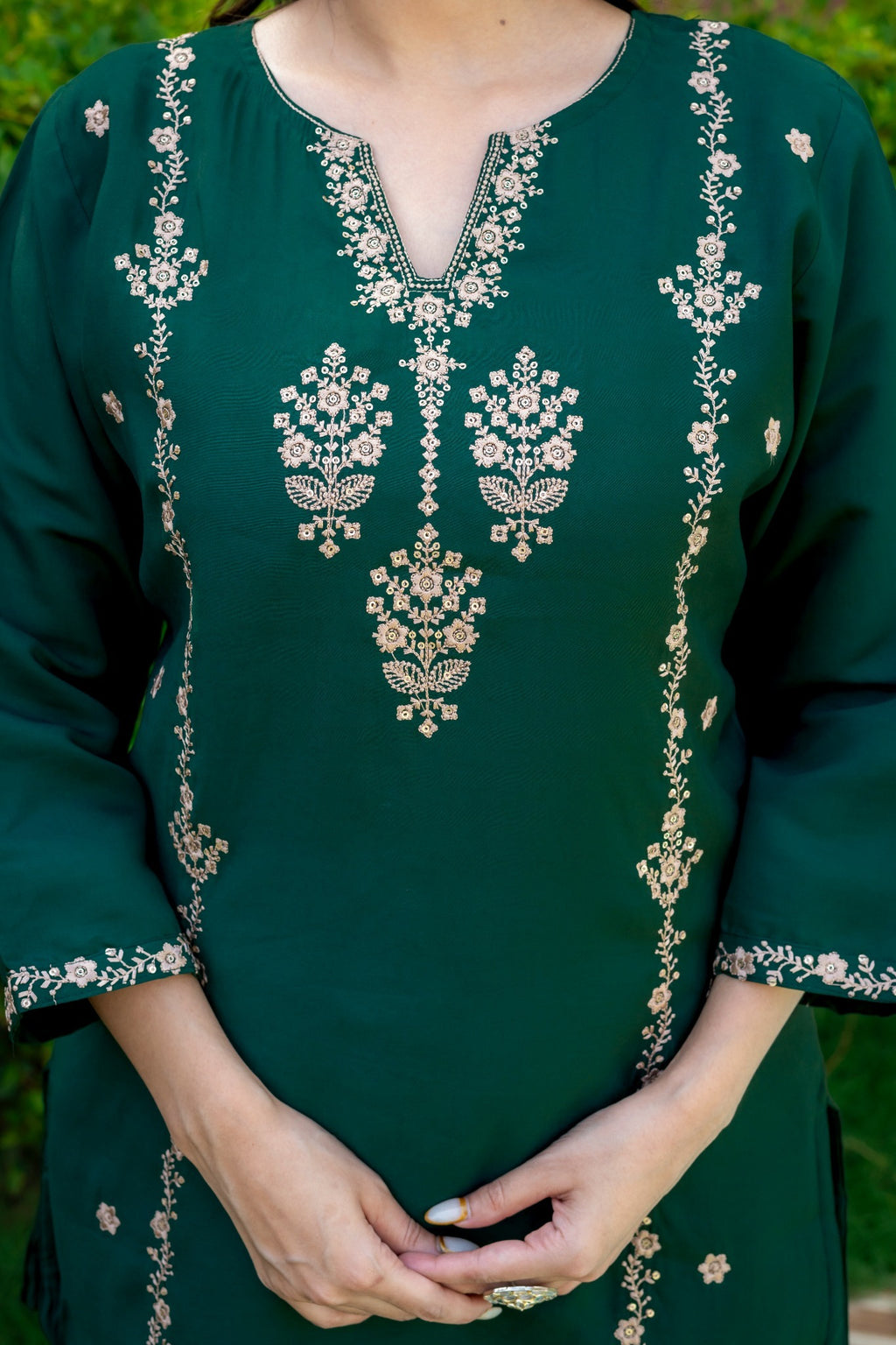 Emerald Green Embroidered Co-Ord Set for Women HSDAACSTP000002