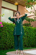 Emerald Green Embroidered Co-Ord Set for Women HSDAACSTP000002