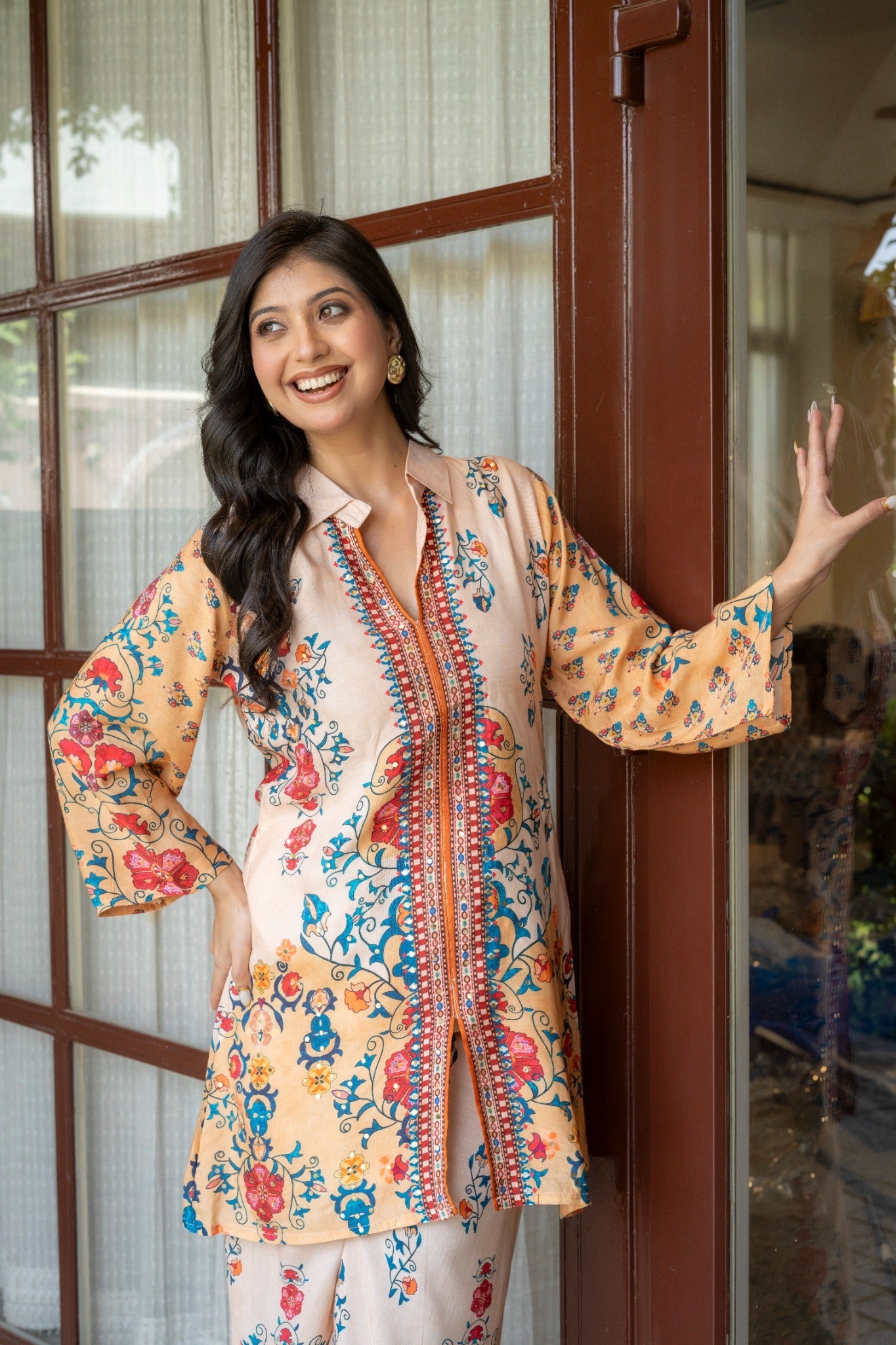 Peach Floral Printed Co-Ord Set for Women HSDAACSKN000006