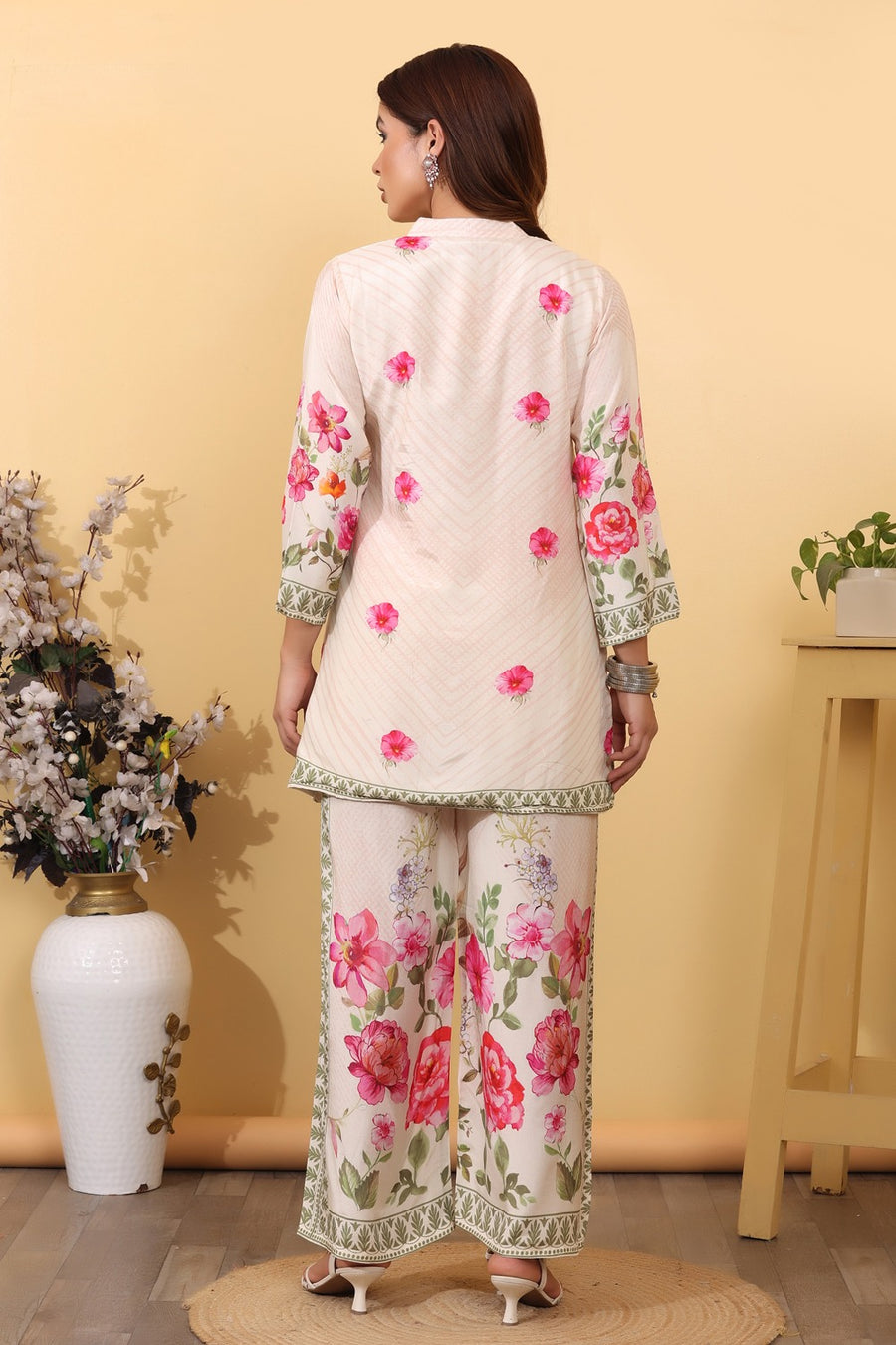 Ivory Floral Printed Co-Ord Set for Women HSDAACSKN000015