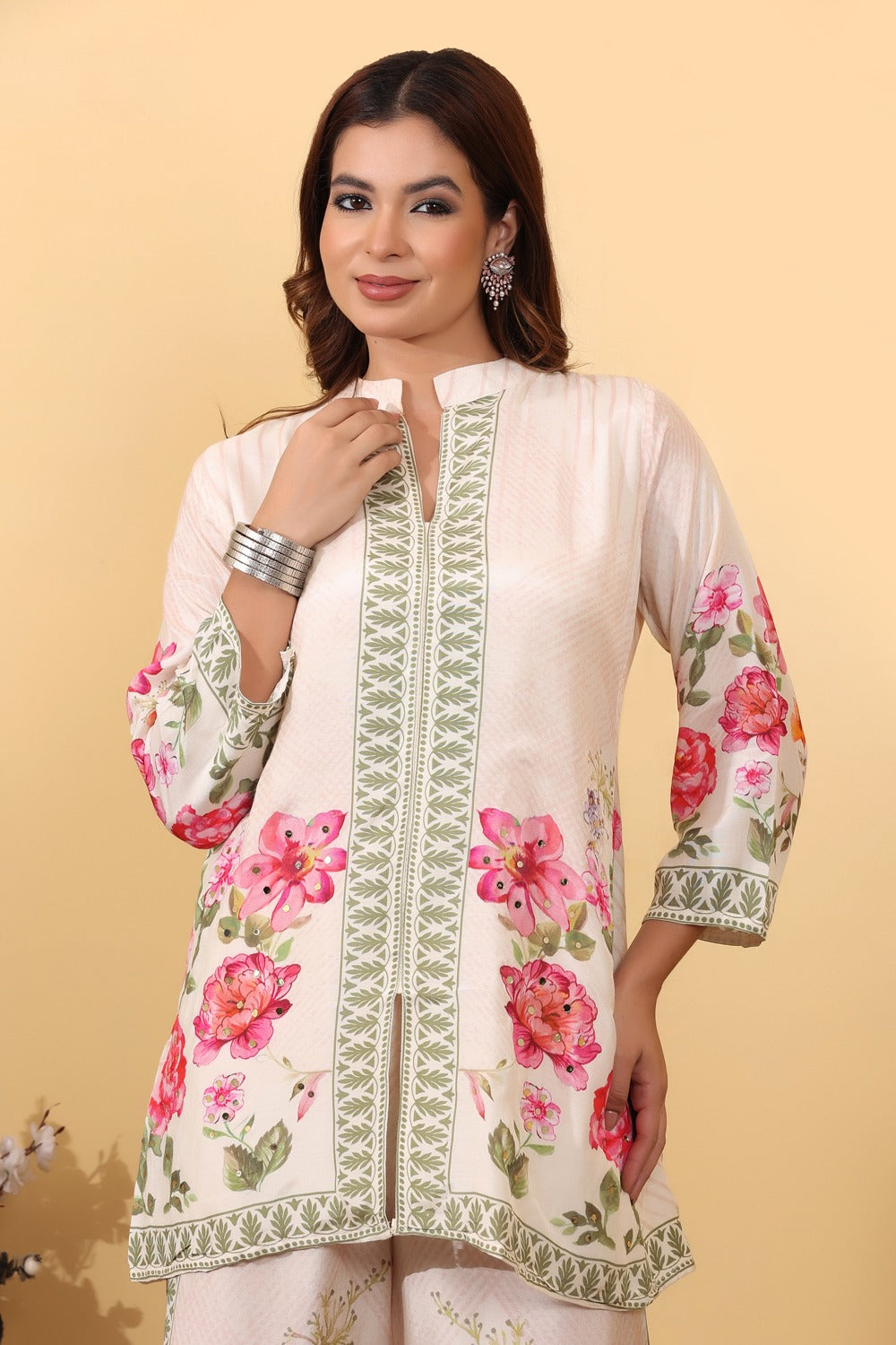 Ivory Floral Printed Co-Ord Set for Women HSDAACSKN000015