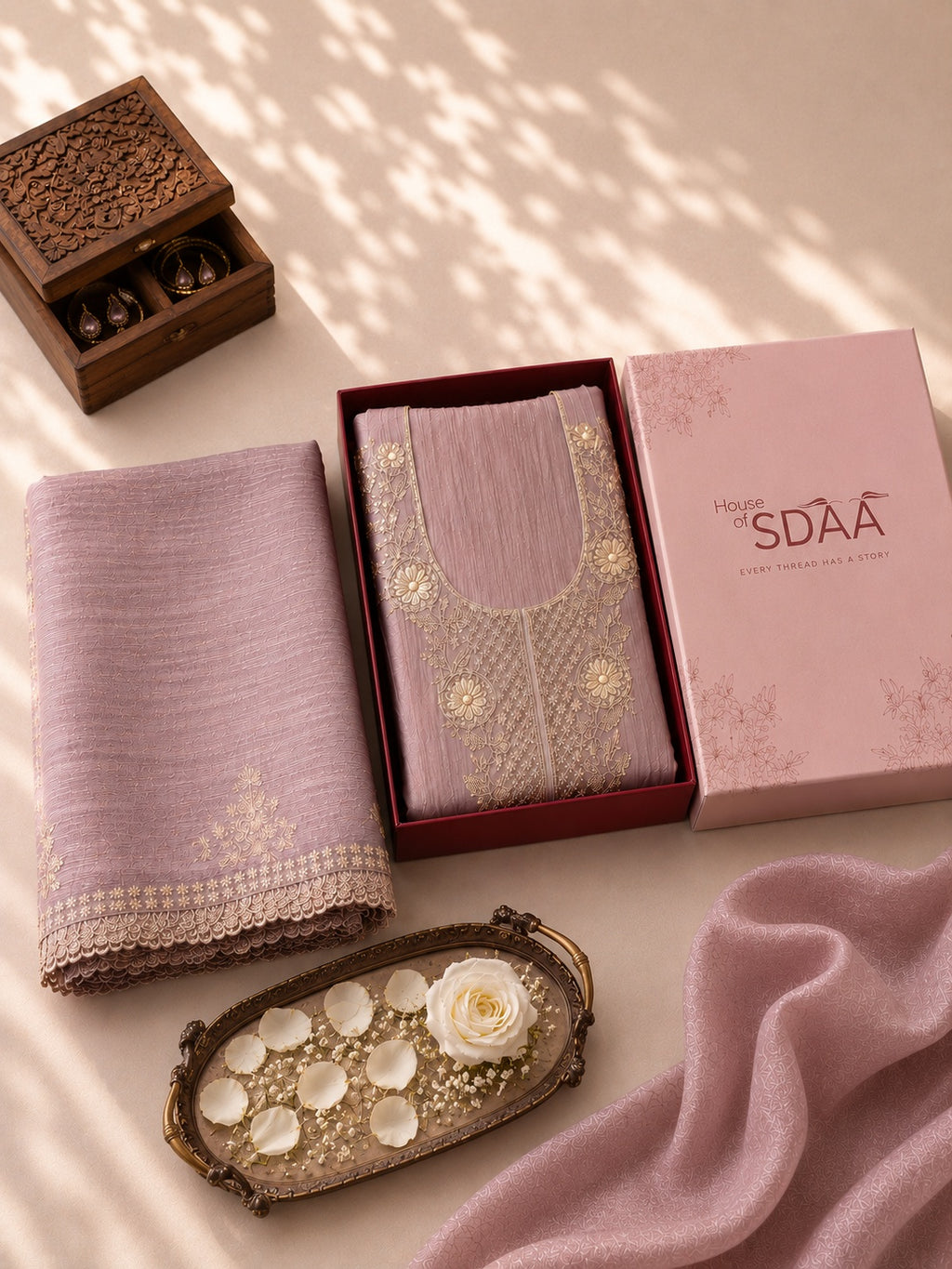 Mauve Chanderi Silk Unstitched Suit Set