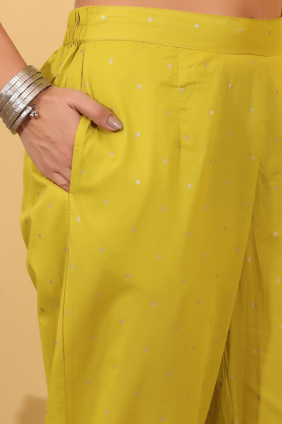 Lime Green Embroidered Cotton Salwar Kameez Set
