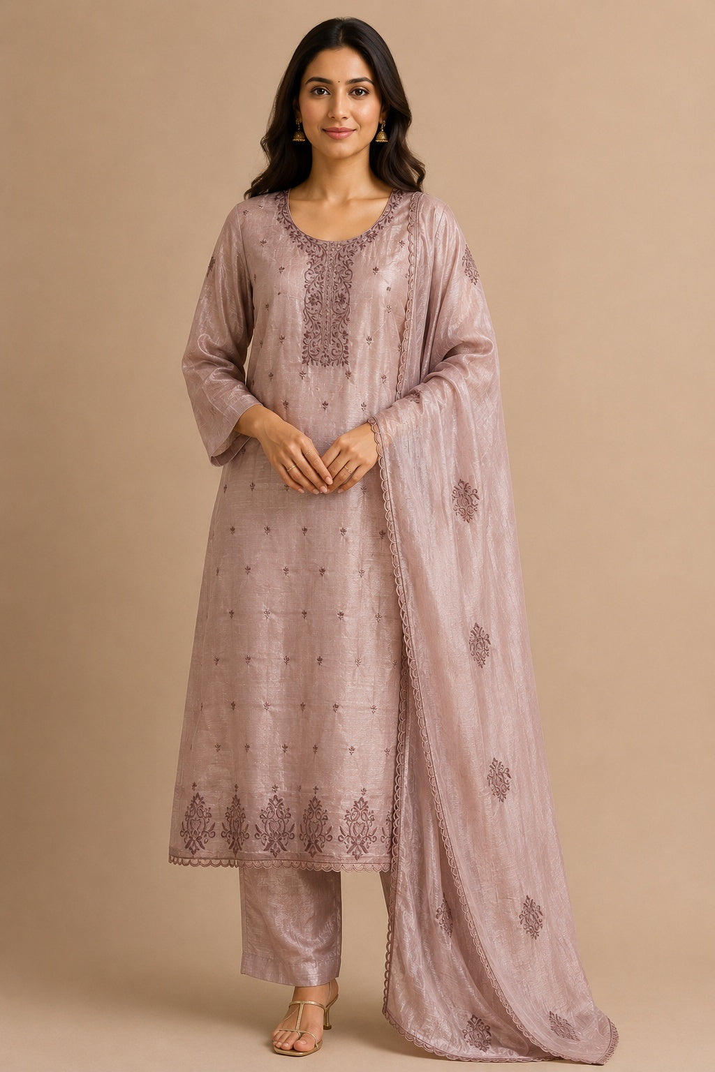 Purple Embroidered Tissue Silk Unstitched Dress Material