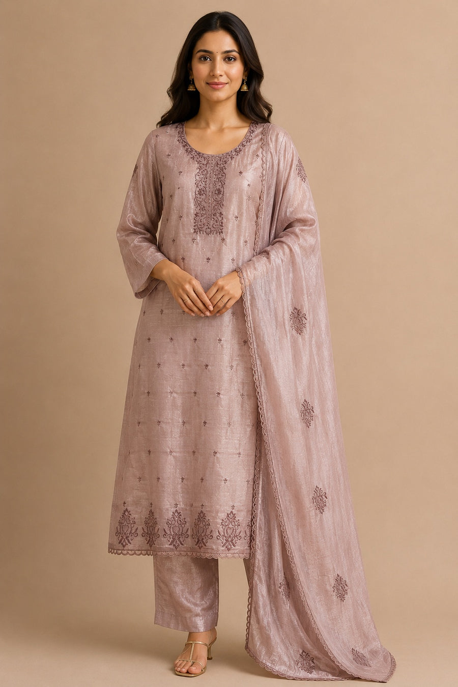 Purple Embroidered Tissue Silk Unstitched Dress Material