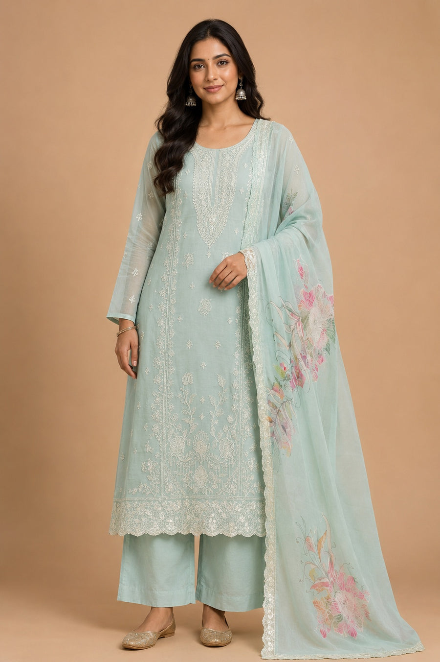 Sky Blue Muslin Unstitched Suit Set