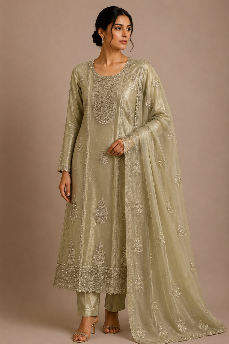 Mint Jay Silk Unstitched Suit Set