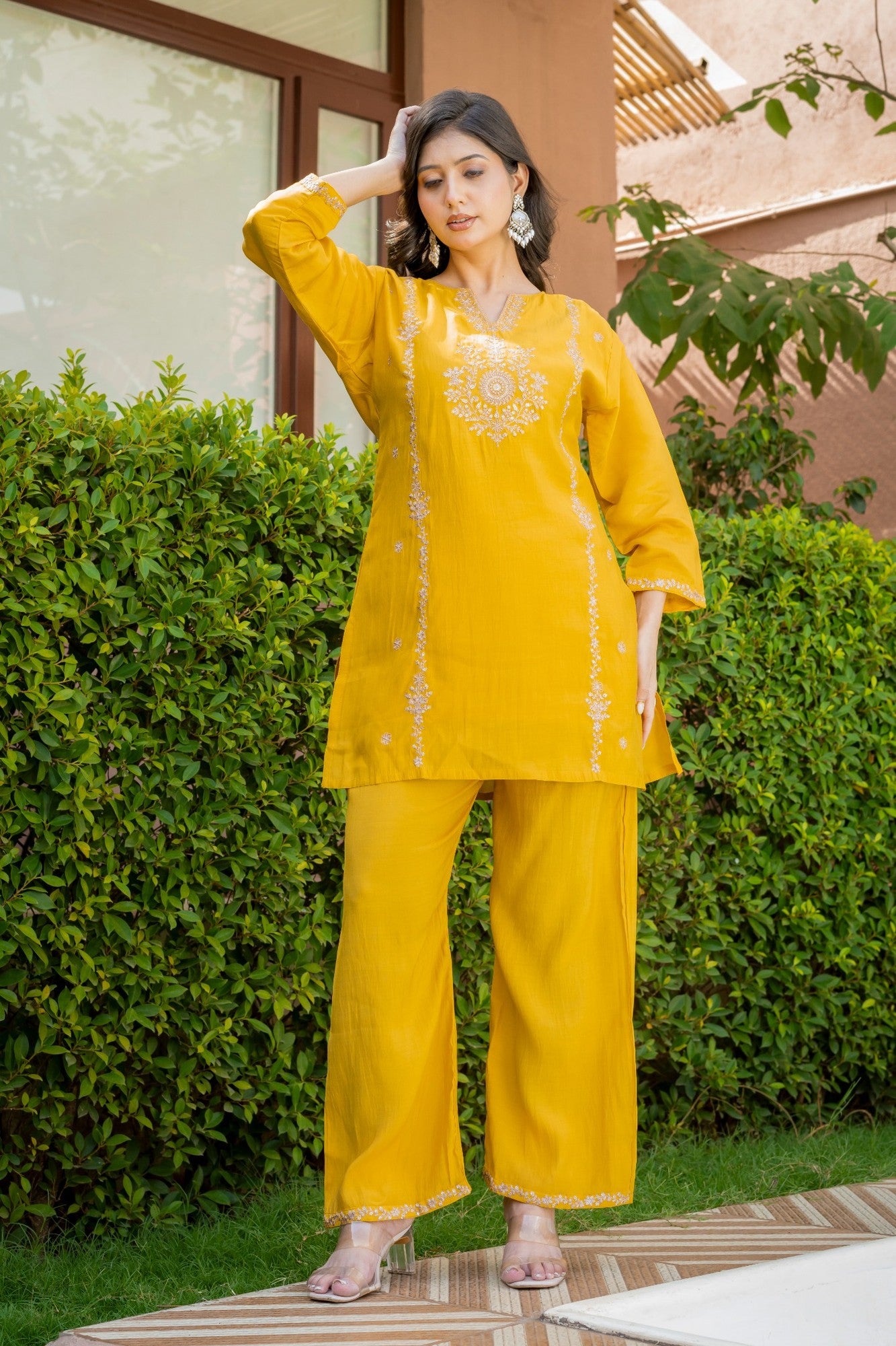 Mustard Embroidered Co-Ord Set HSDAACSTP000003