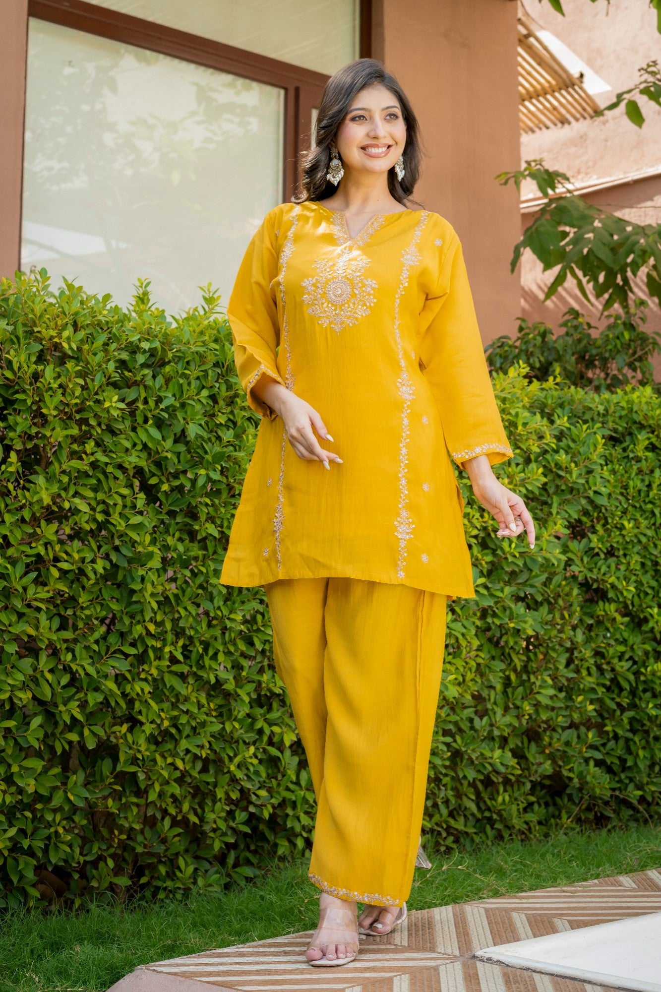 Mustard Embroidered Co-Ord Set HSDAACSTP000003