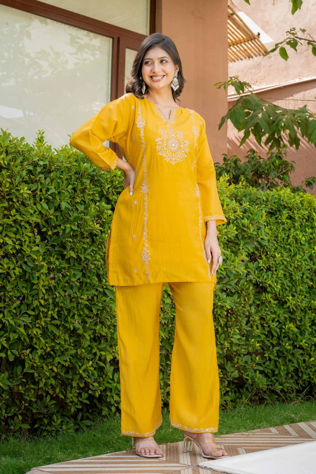 Mustard Embroidered Co-Ord Set HSDAACSTP000003