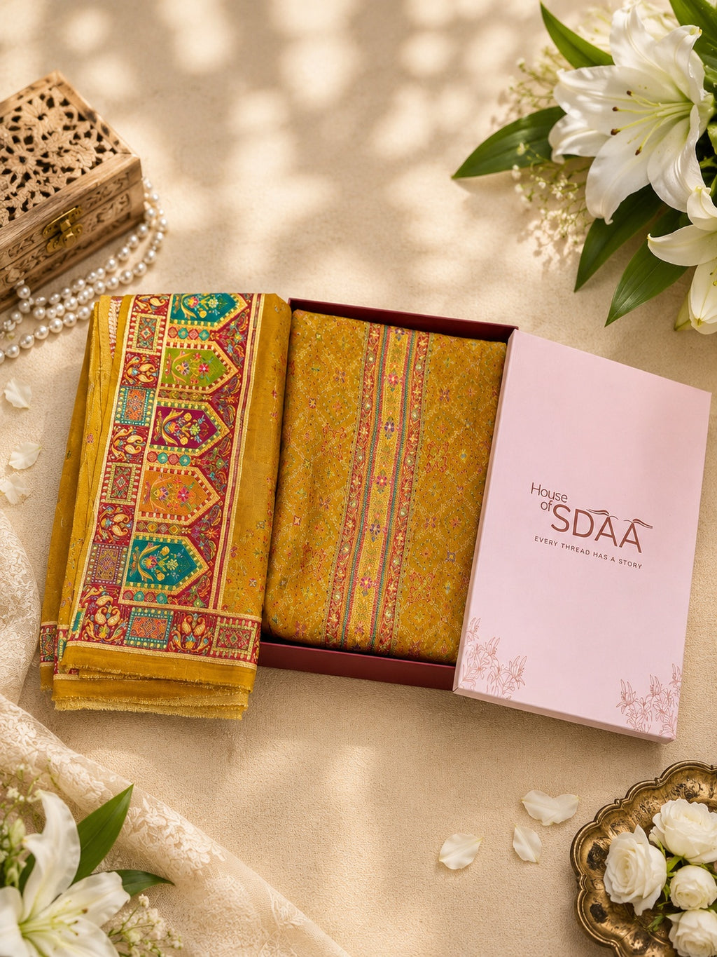 Mustard Jacquard Silk Unstitched Suit Set