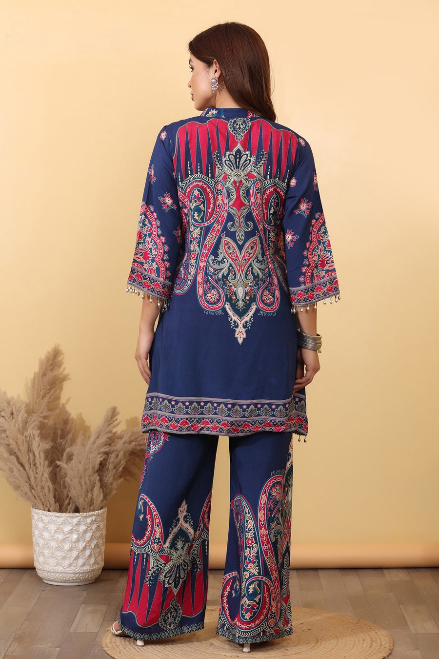 Navy Blue Paisley Printed Co-Ord Set for Women HSDAACSKN000010