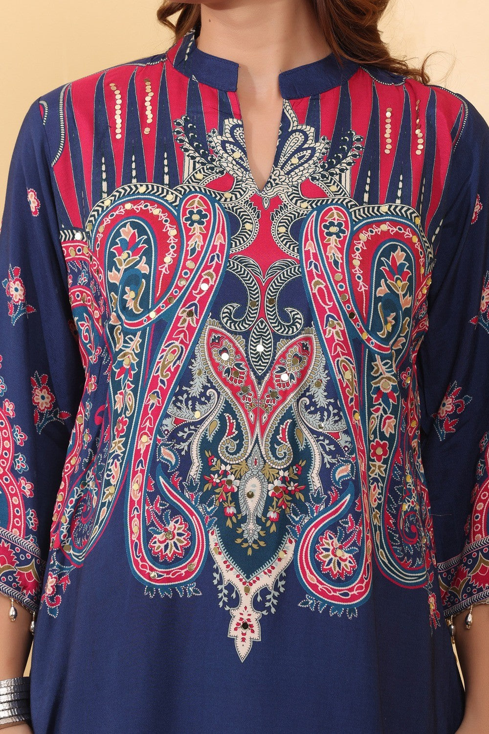 Navy Blue Paisley Printed Co-Ord Set for Women HSDAACSKN000010