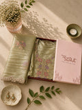Olive Green Jay Silk Unstitched Dress Material with Floral Embroidery