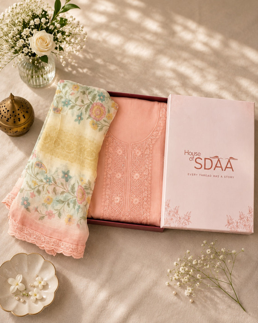 Pink Muslin Unstitched Suit Set