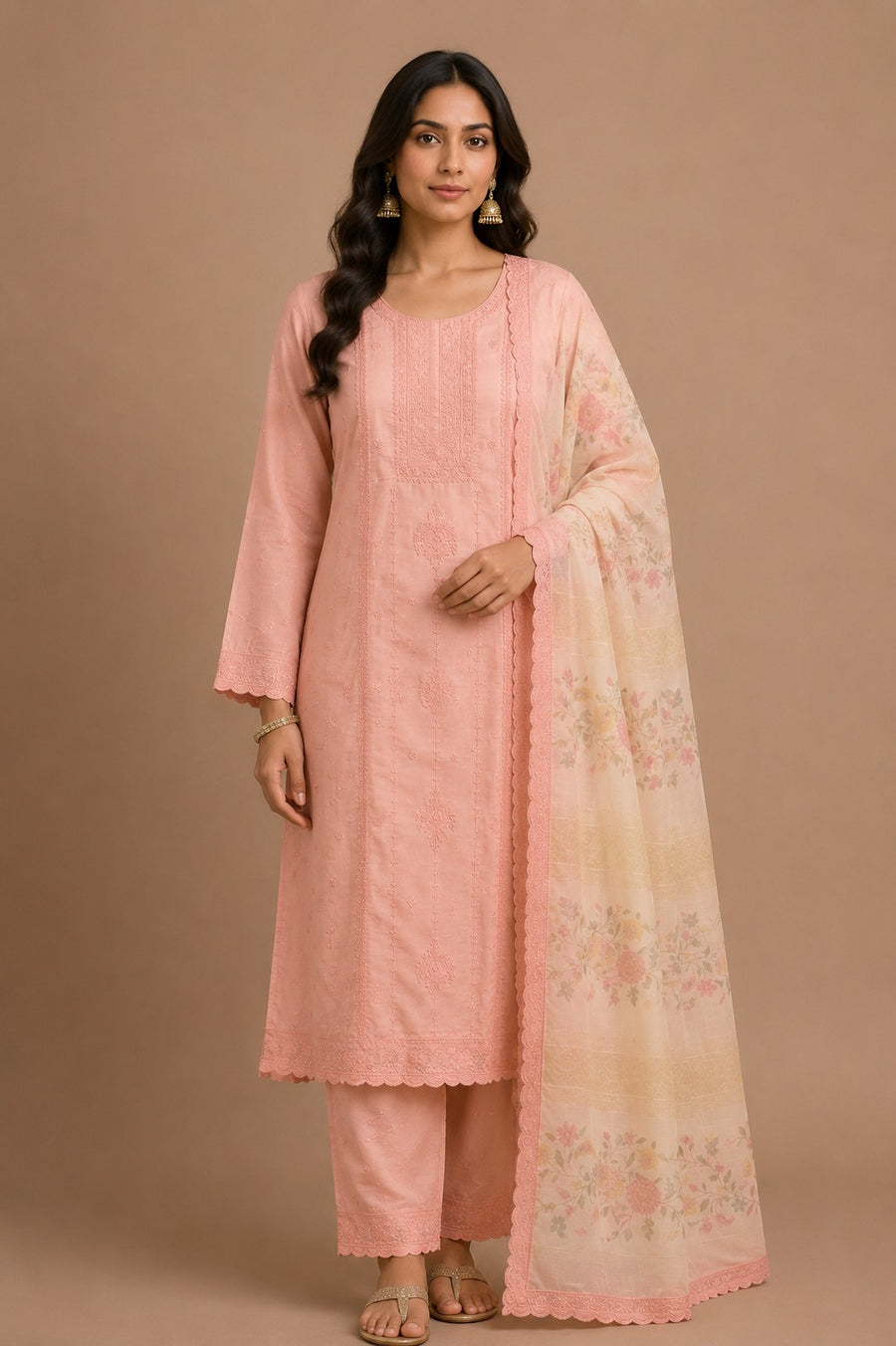 Pink Muslin Unstitched Suit Set