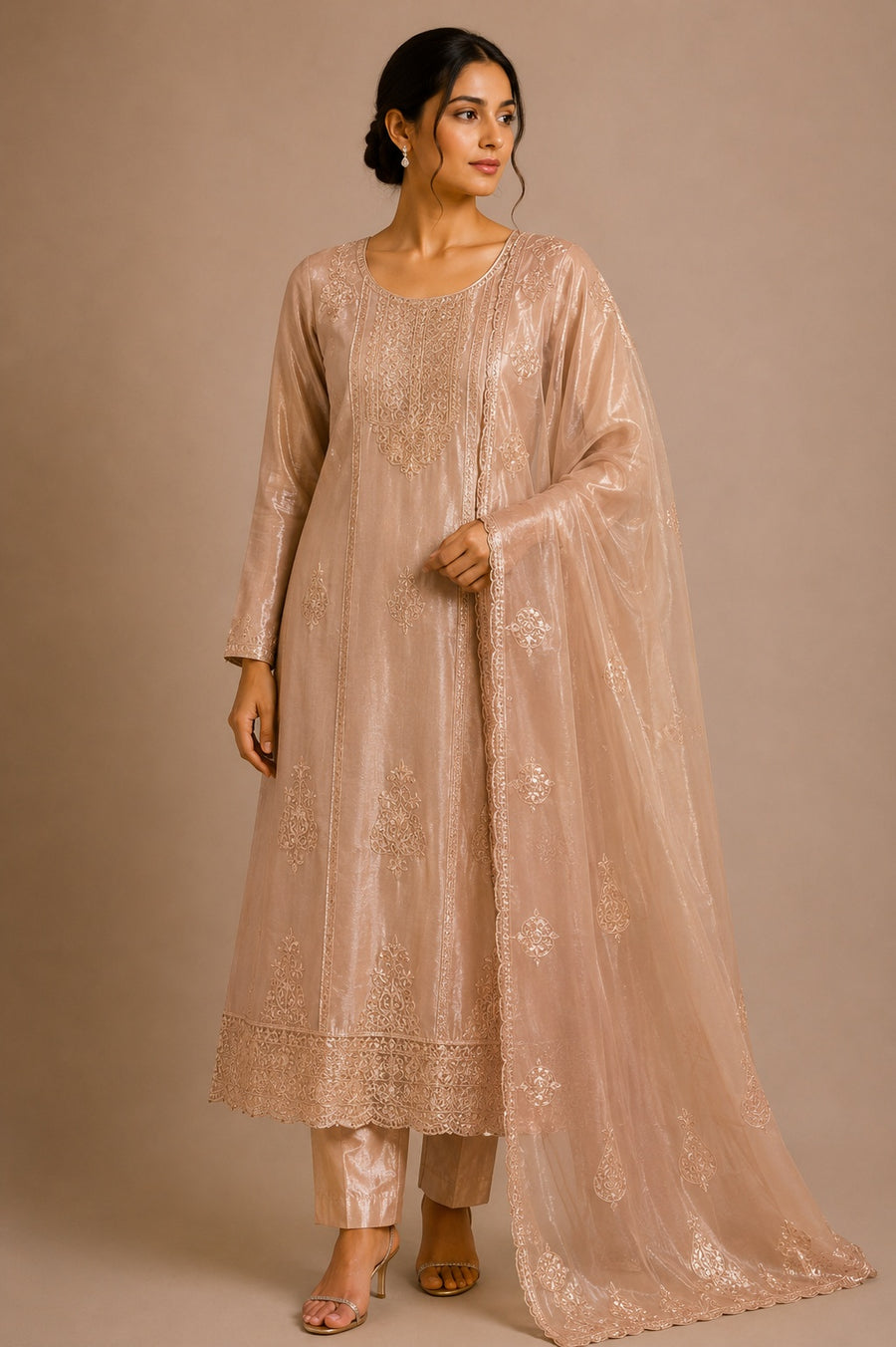 Elegant Peach Jay Silk Unstitched Suit Set