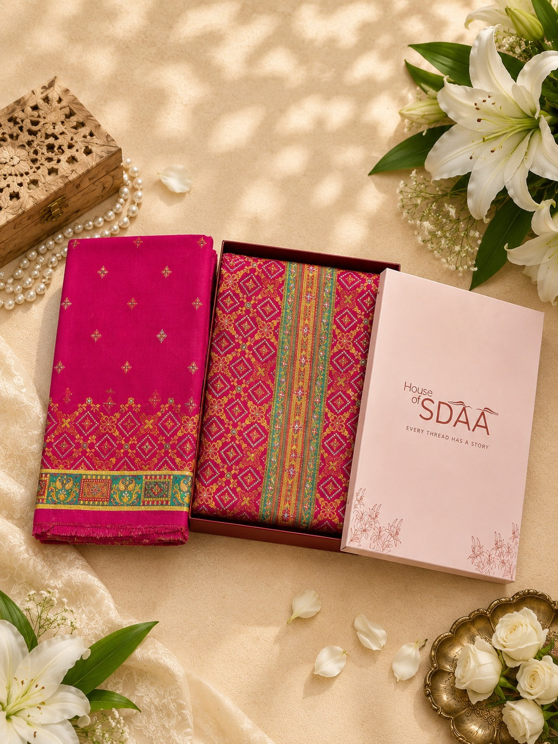Pink Jacquard Silk Unstitched Suit Set