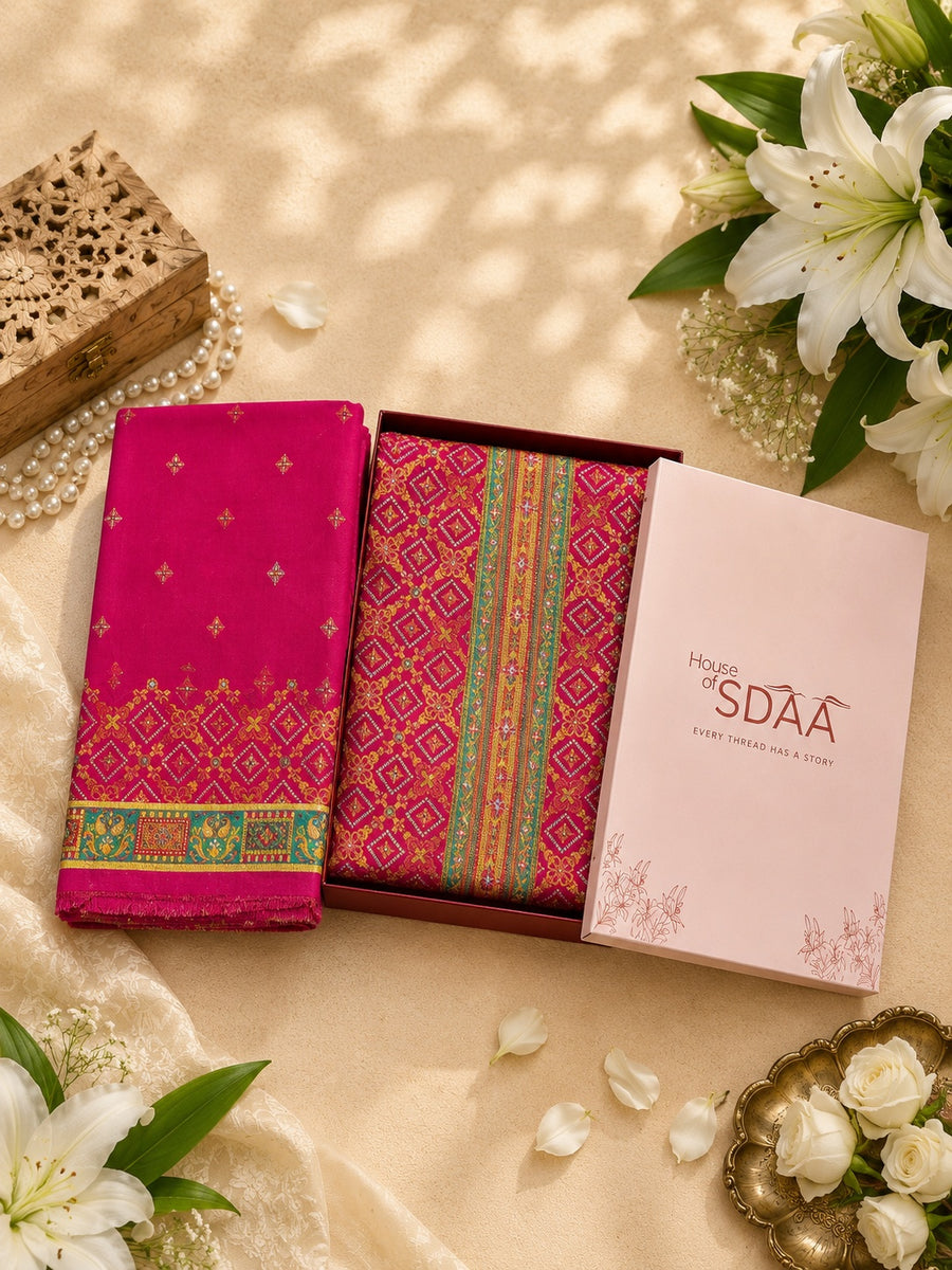 Pink Jacquard Silk Unstitched Suit Set