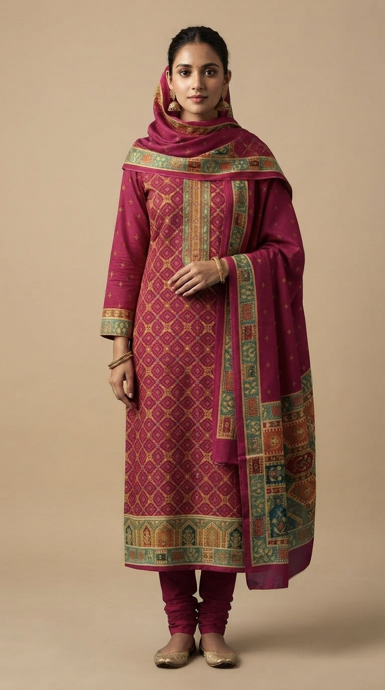 Pink Jacquard Silk Unstitched Suit Set