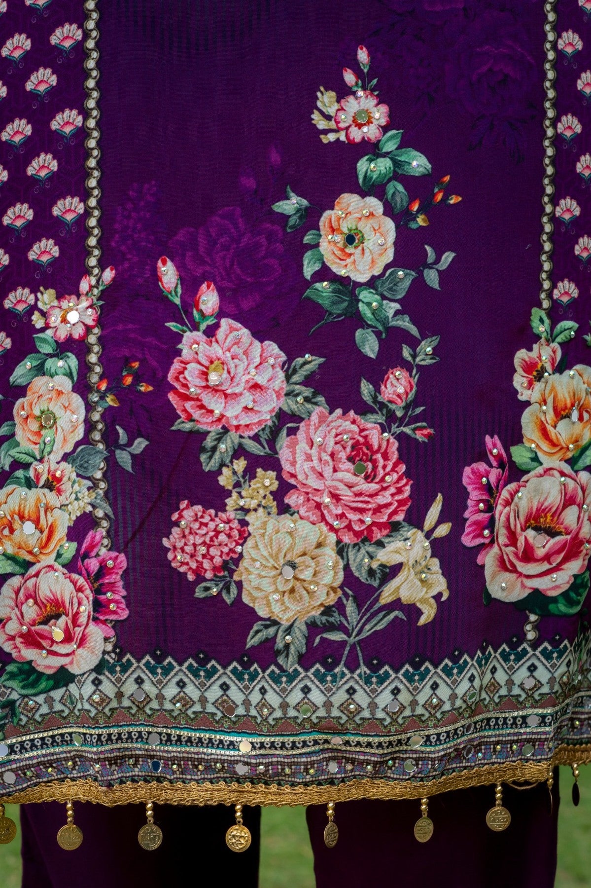 Purple Floral Silk Blend Salwar Kurta Dupatta Set for Women