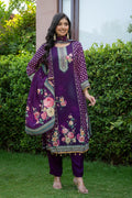 Purple Floral Silk Blend Salwar Kurta Dupatta Set for Women