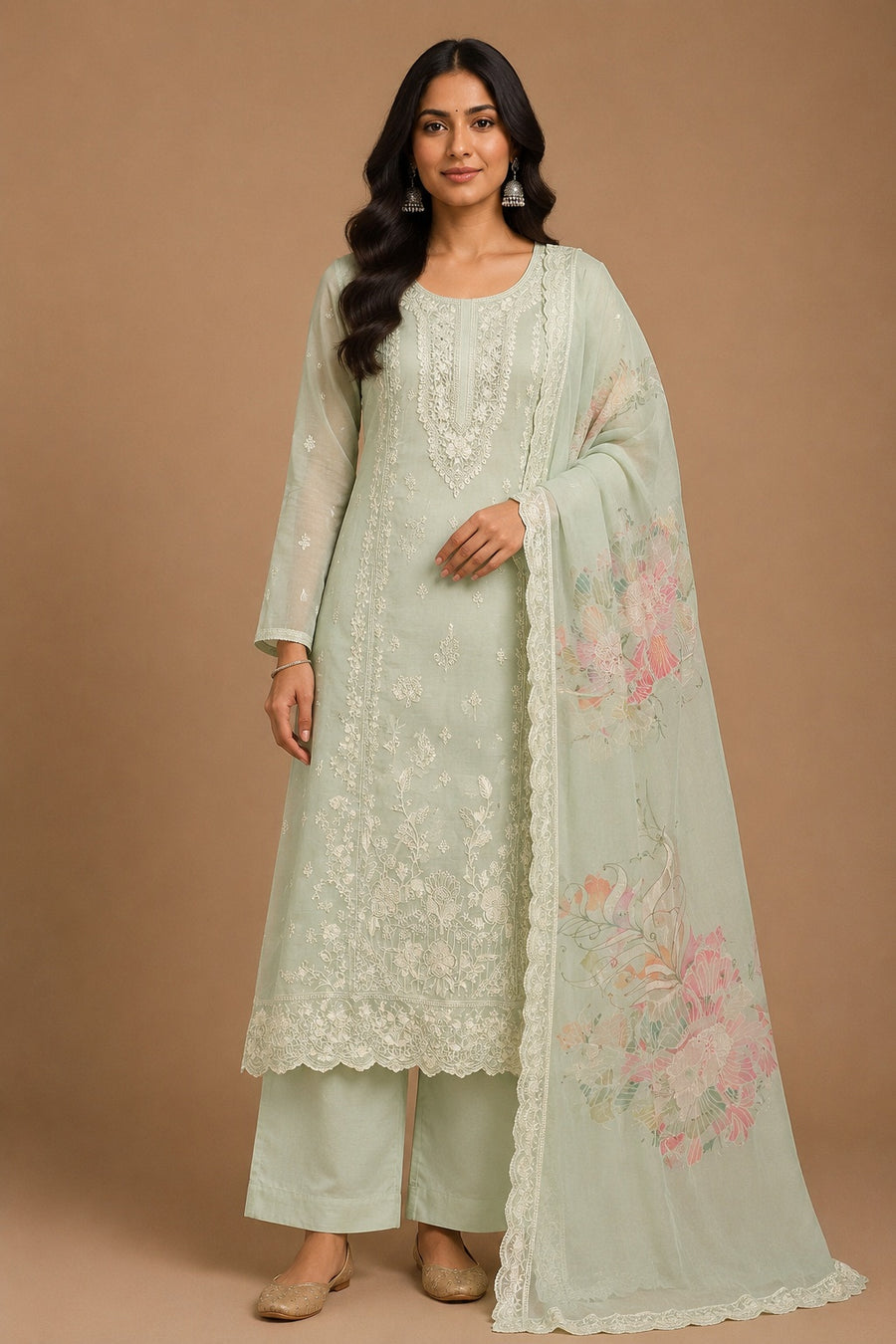 Powder Green Muslin Unstitched Suit Set