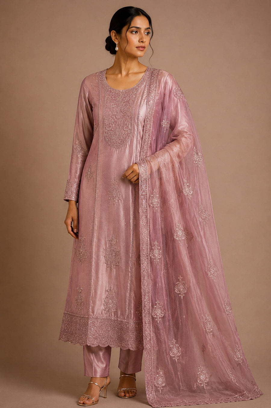 Rose Pink Jay Silk Embroidered Unstitched Suit Set
