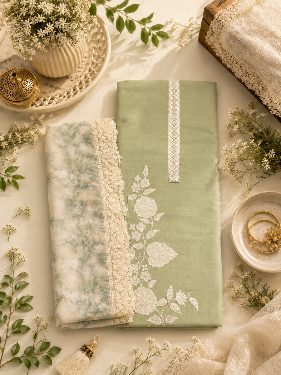 Sage Green Muslin Unstitched Suit Set