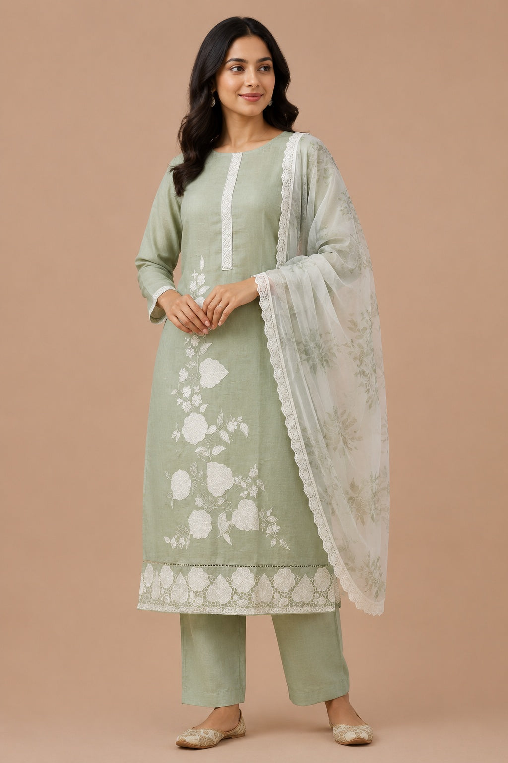 Sage Green Muslin Unstitched Suit Set