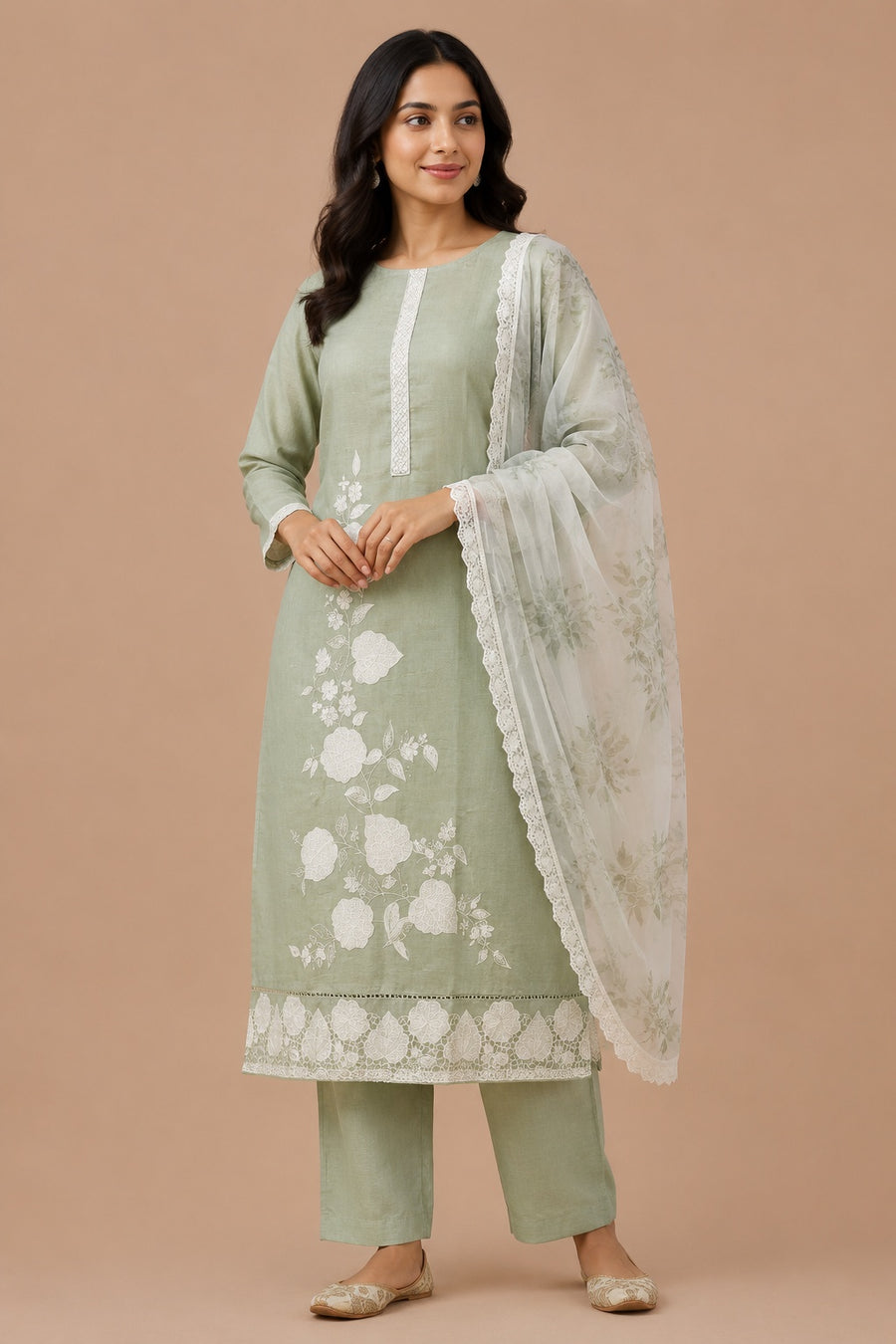 Sage Green Muslin Unstitched Suit Set