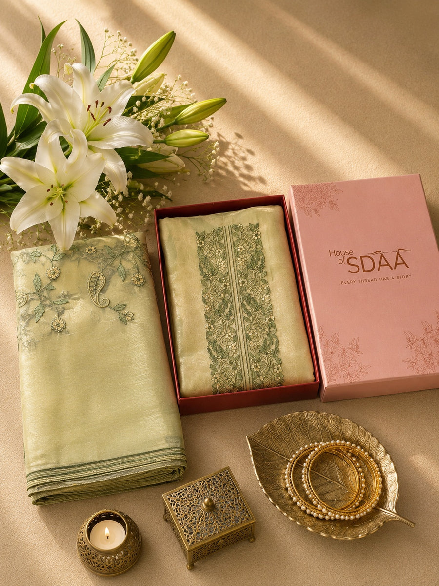 Green Mulberry Silk Unstitched Suit Set