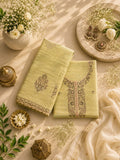 Green Embroidered Tissue Silk Unstitched Dress Material