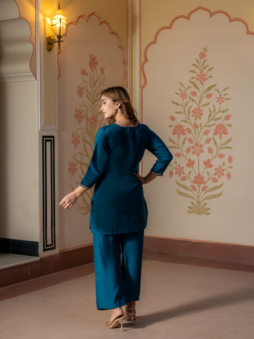 Teal Embroidered Co-Ord Set for Women HSDAACSTP000005