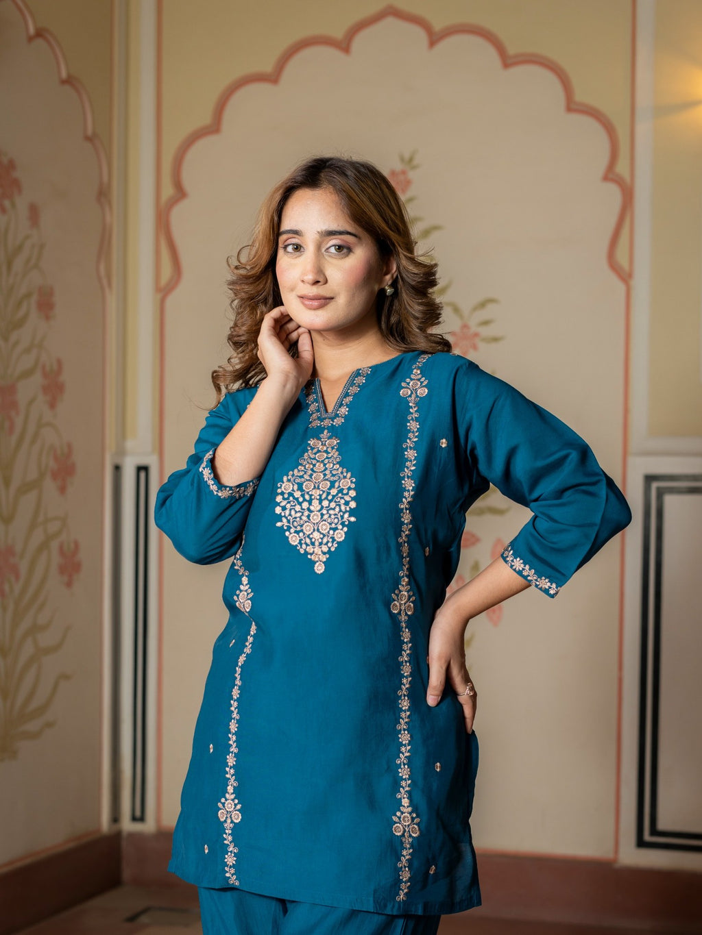 Teal Embroidered Co-Ord Set for Women HSDAACSTP000005