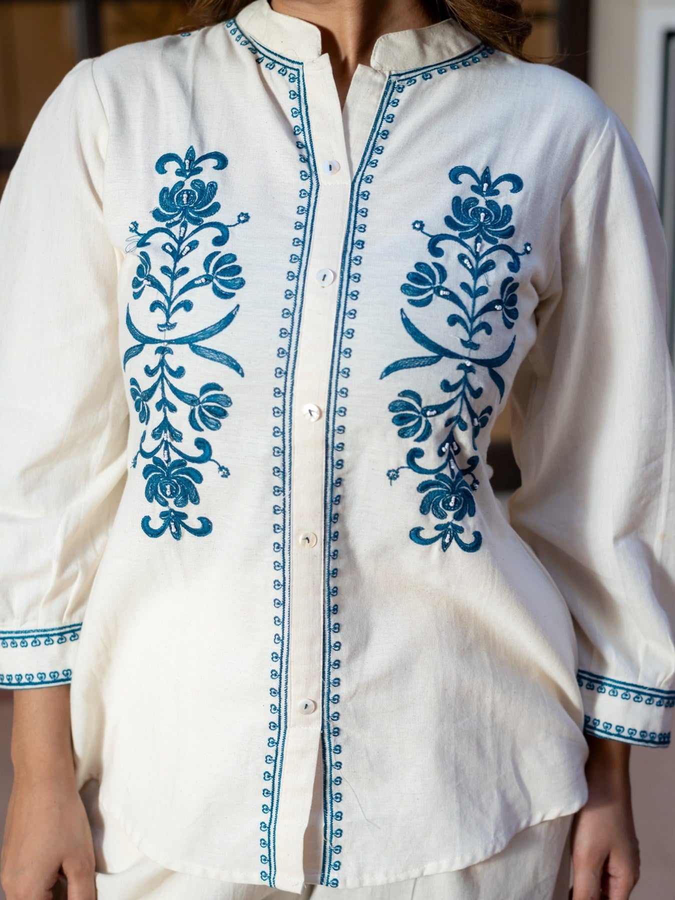 White Embroidered Cotton Co-Ord Set for Women HSDAACSTT000003