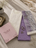 Cream Lavender Muslin Unstitched Suit Set