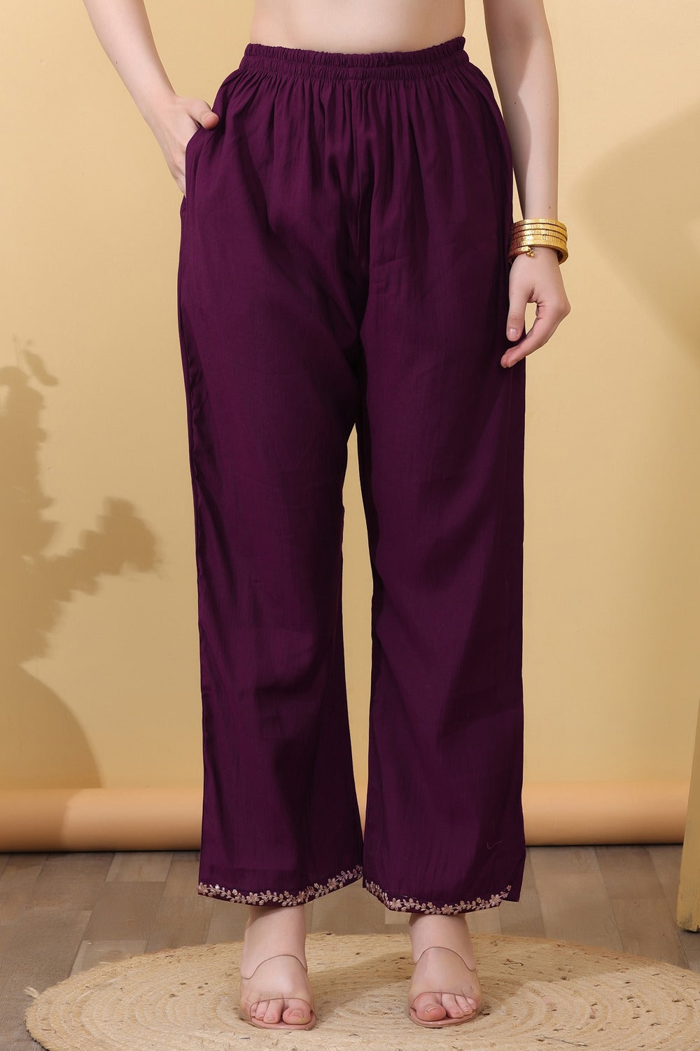 Wine Embroidered Co-Ord Set for Women HSDAACSTP000004