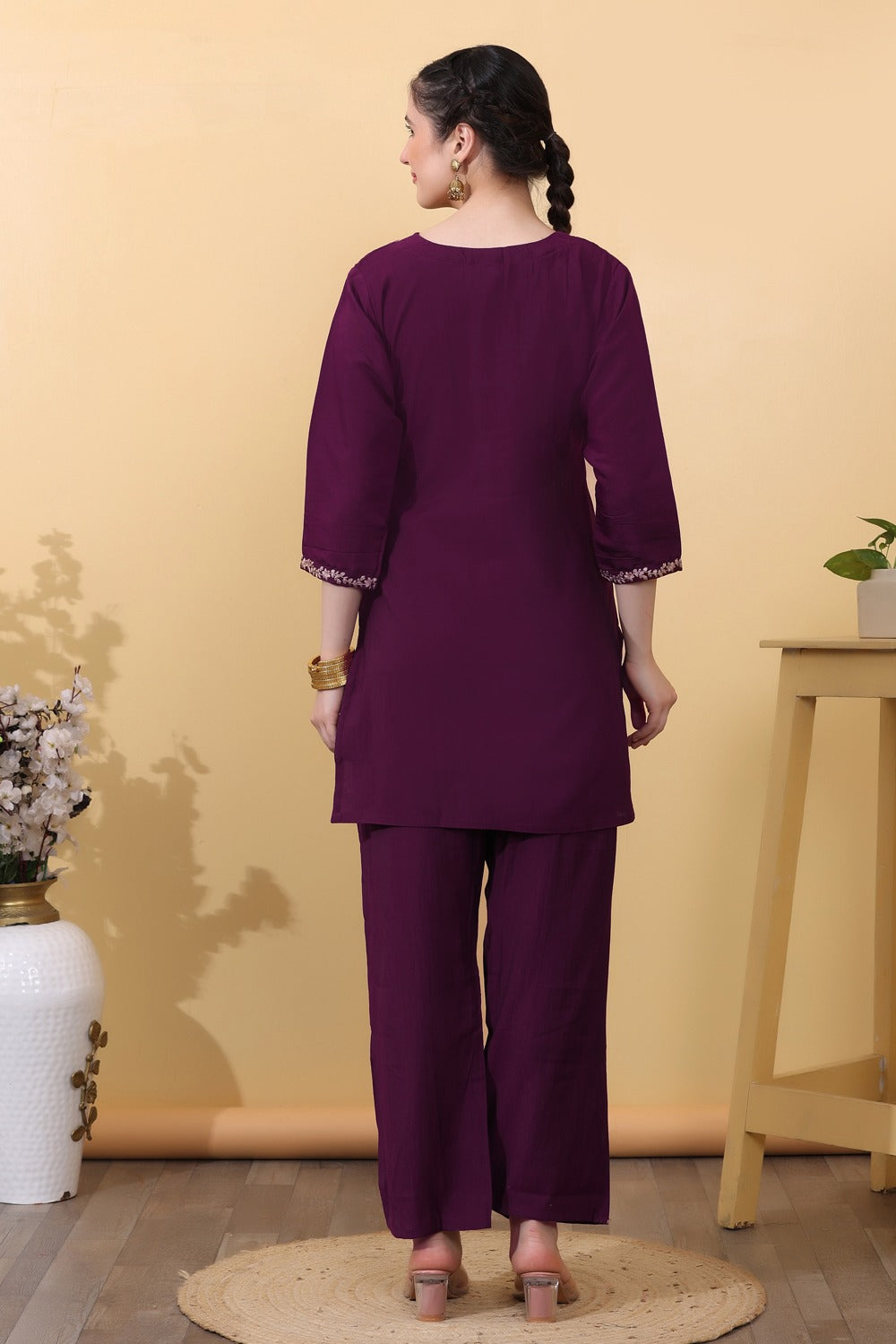 Wine Embroidered Co-Ord Set for Women HSDAACSTP000004