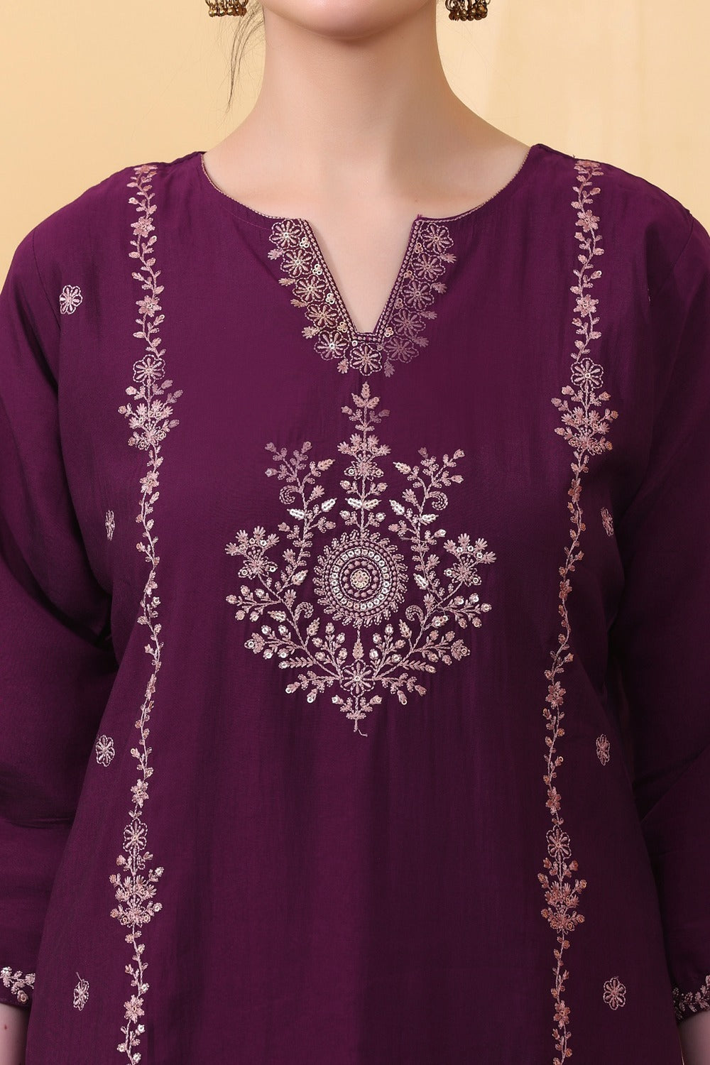 Wine Embroidered Co-Ord Set for Women HSDAACSTP000004