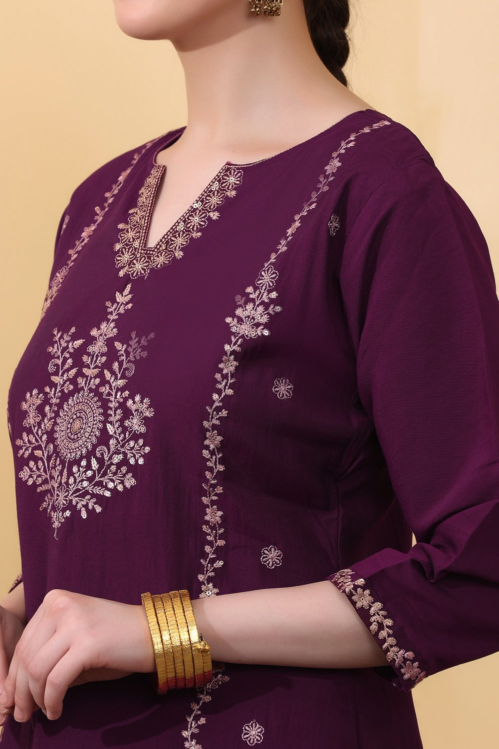 Wine Embroidered Co-Ord Set for Women HSDAACSTP000004