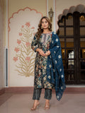 House of Sdaa Blue Floral kurta printed kurta set . HSDAAMLSK000008