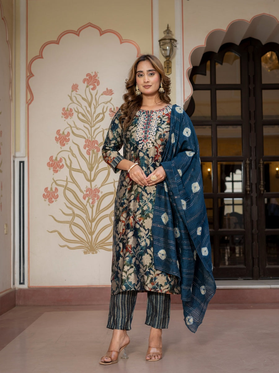 Blue Floral kurta printed kurta set.