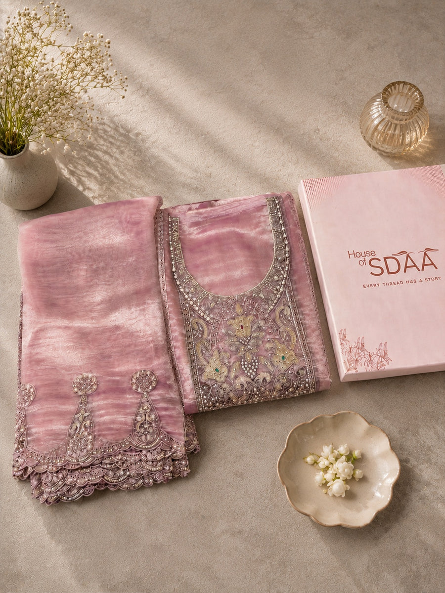 Rose Pink Jay Silk Embroidered Unstitched Suit Set