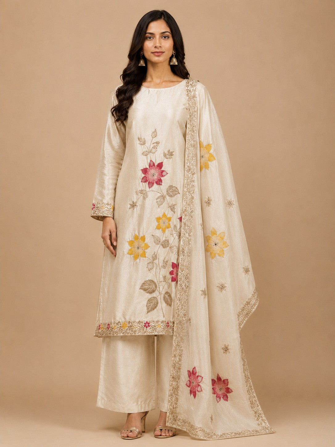 Ivory Tissue Silk Unstitched Dress Material