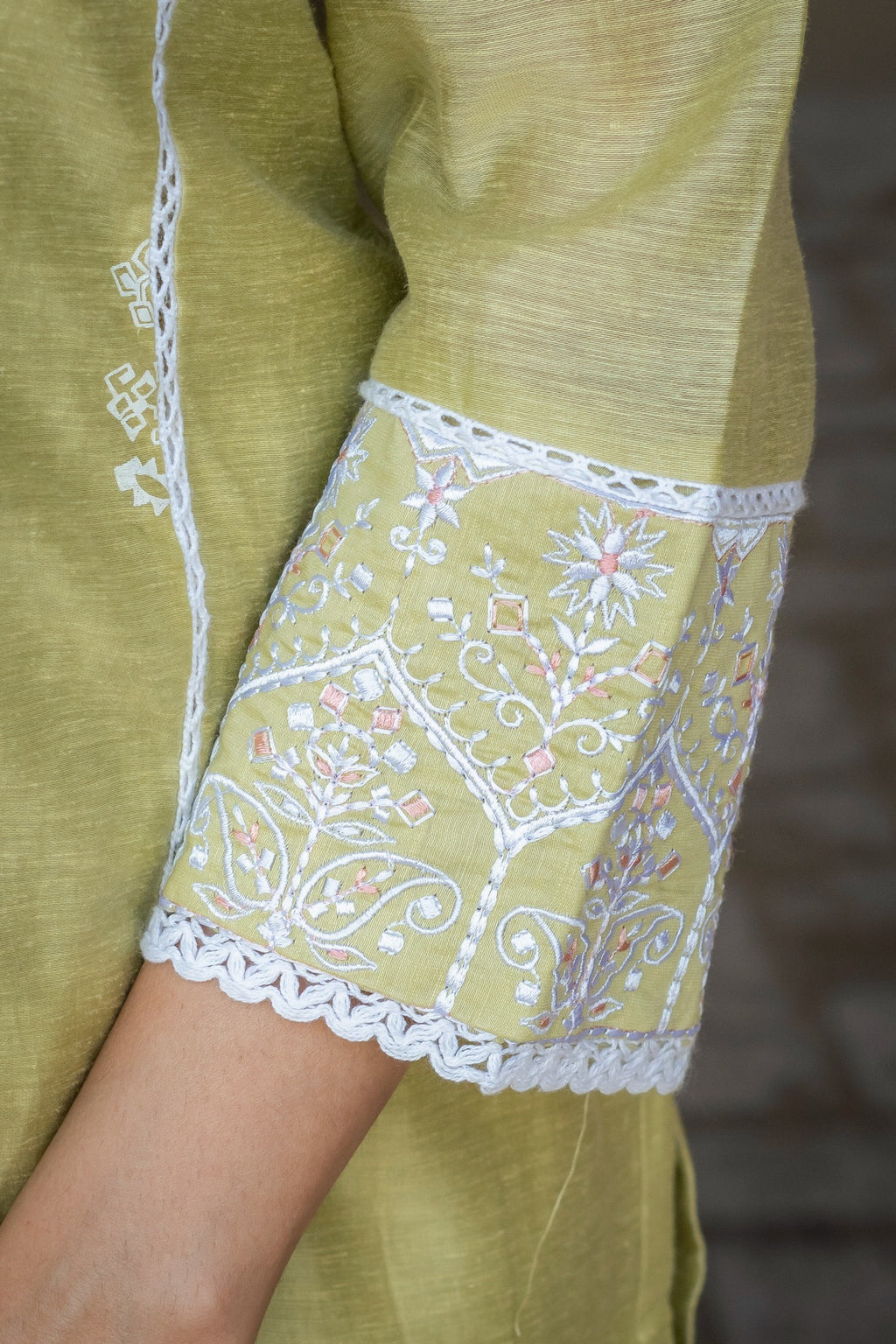Pista Green Cotton Embroidered Suit Set with Dupatta