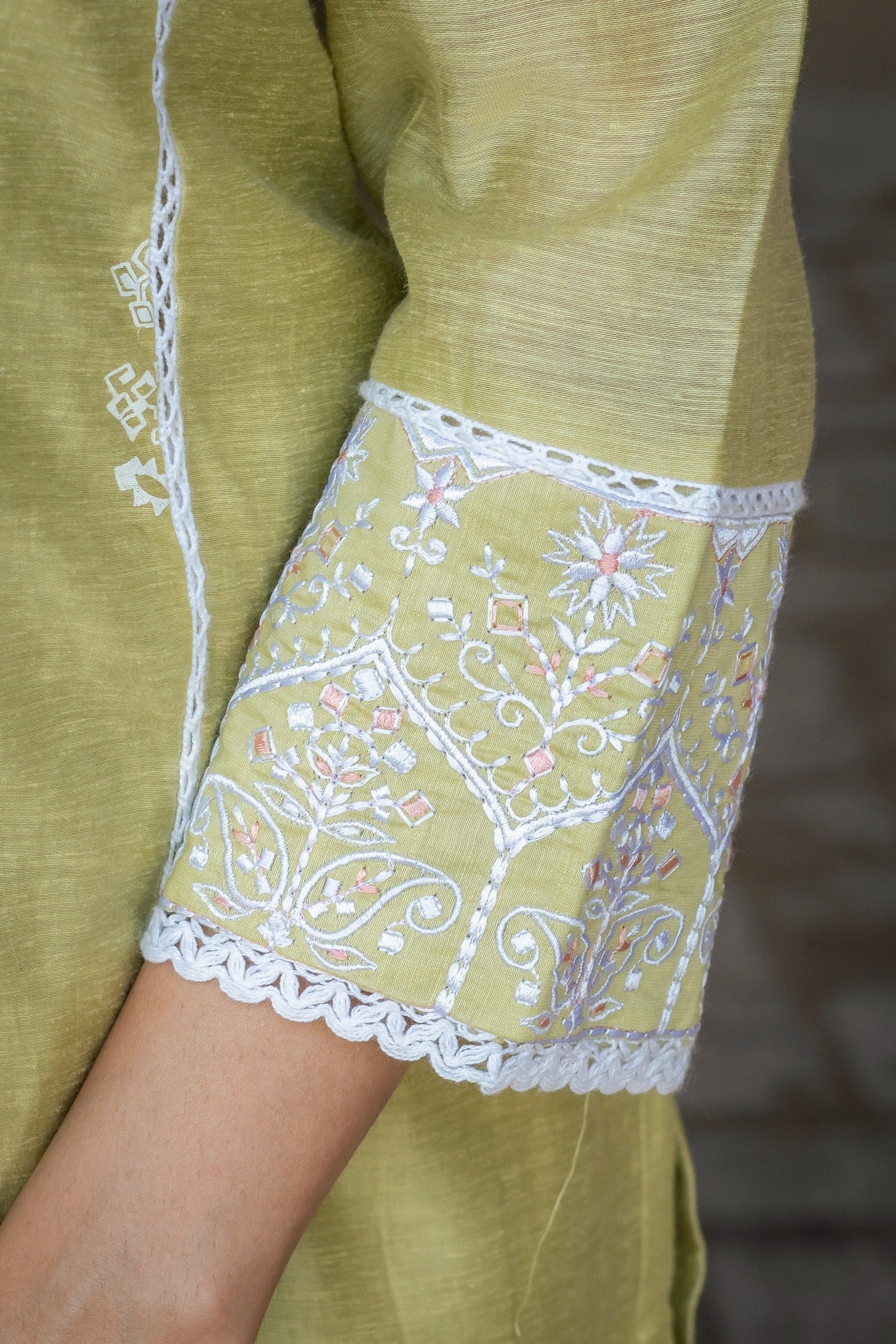 Pista Green Cotton Embroidered Suit Set with Dupatta