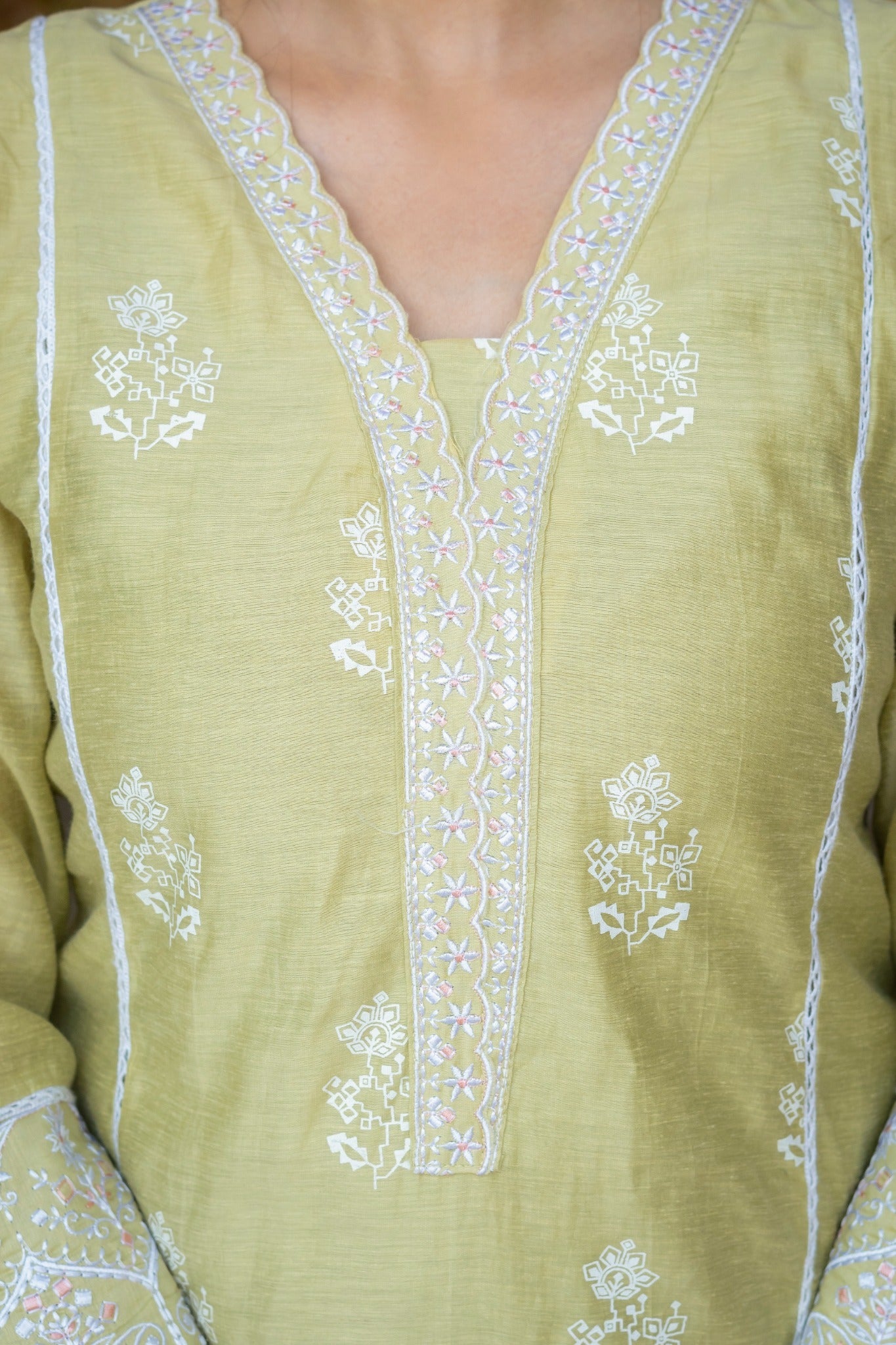Pista Green Cotton Embroidered Suit Set with Dupatta
