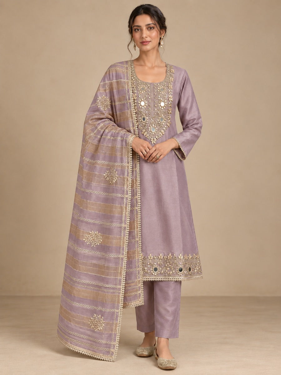 Tissue Crush Silk Embroidered Unstitched Dress Material with Dupatta